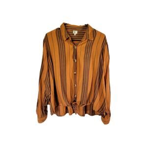 KIT Blouse Womens XL Orange Tie Waist Roll-Tab Hippie Boho Casual